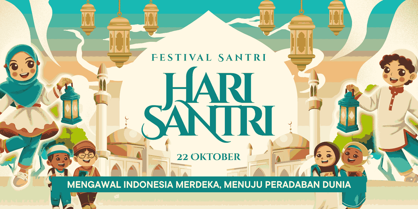 Banner Hari Santri Nasional Ilustratif Hijau dan Krem_11zon